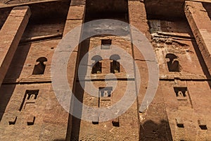 Detail of Bet Medhane Alem, rock-cut church in Lalibela, Ethiop