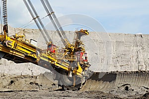 Detail of big wheel brown coal mine excavator