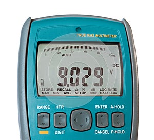 Detail of blue digital multimeter