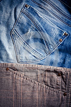 Detail of blue jeans man`s pants