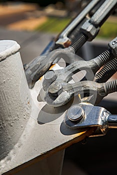 Detail of a boat turnbuckle for Wire Rope Sling. Steel turnbuckle, Fastening and Connections concept