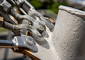 Detail of a boat turnbuckle for Wire Rope Sling. Steel turnbuckle, Fastening and Connections concept