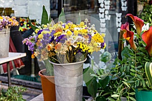 Detail of bouquet of flowers in stall selling flowers in rambla de barcelona