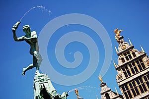 Detail of Brabo fountain in Antwerp