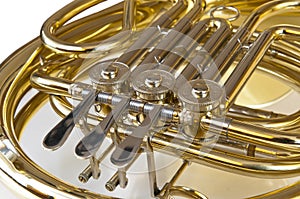 Detail of brass and silver horn