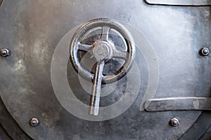 Detail of brass valve of old steam train boiler -