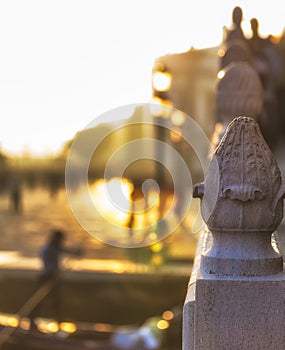 Detail of Bridge in Venice with Gondolier in the Background