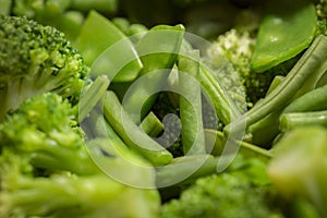 Detail of Broccoli Beans and snow peas