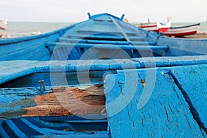 Detail of the broken boards of an old boat