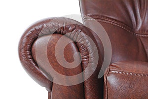 Detail of brown leather recliner