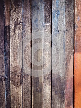 Detail of a brown wooden wall texture and background with copy space