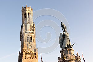 Detail of the Bruges Belfry in the city centre in Bruges, Belgium.