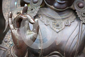 Detail of Buddha statue with Karana mudra hand position