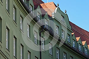 Detail of building facade and a roof