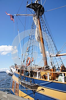 Detail of bulwarks and mast of tall ship