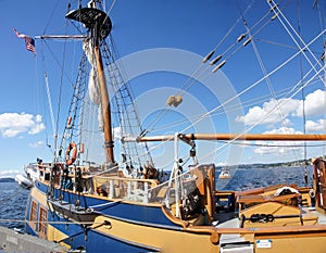 Detail of bulwarks and mast of tall ship