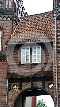 Detail of Burgtor nothern Gate in a gothic style, beautiful architecture, Lubeck, Germany