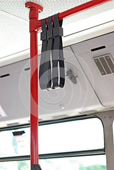 Detail of bus interior, handrails