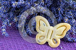 Detail on Butter Biscuits Cookies with Lavender Butterfly shape
