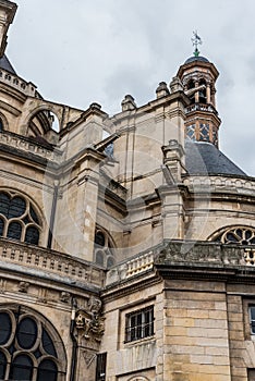 Detail of the buttresses of the gothic church Saint Eustache in Paris