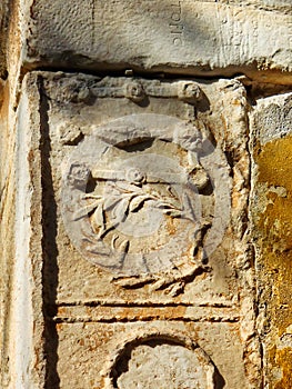 Detail of Byzantine Stonework,  Little Metropolis Church, Athens, Greece