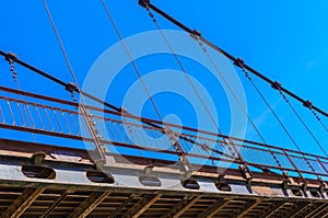 Detail of cable-stayed bridge over river Katun in Altai