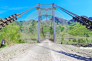 Detail of cable-stayed bridge over river Katun in Altai