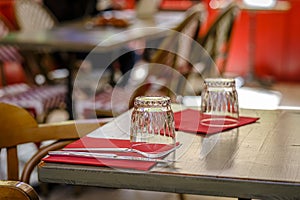 Detail of a cafeteria table with a cutlery.