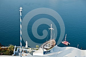 Detail from a Caldera sea coast at Oia village, Santorini island