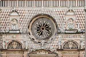 Detail of Capella Colleoni facade in Bergamo