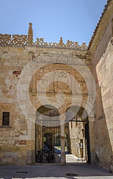 Detail capture showing the entrance to the cloister in the Patio de Escuelas Menores in old Salamanca