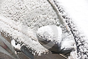 Detail of a car covered with snow