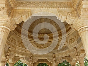 Detail of the carved dome at Royal cenotaphs in Jaipur, Rajasthan, India