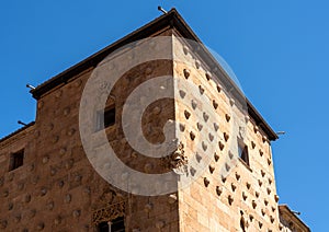 Detail of carved shells on Casa de la Conchas in Salamanca Spain