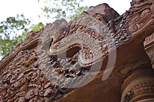 Detail Carving in Banteay Srei Temple in Cambodia