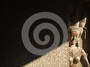 Detail of Carvings at Angkor Wat Temple in Cambodia