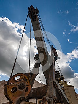 Detail of caterpillar track in construction site