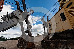 Detail of caterpillar track in construction site