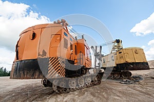 Detail of caterpillar track in construction site