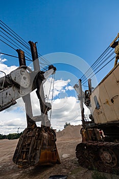 Detail of caterpillar track in construction site