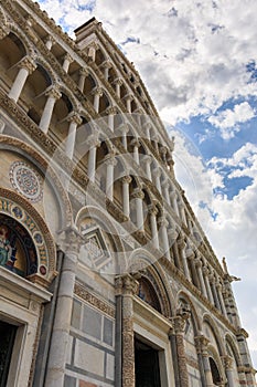 Detail of the Cathedral of Santa Maria Assunta at Piazza dei Miracoli square in Pisa, Tuscany, Italy