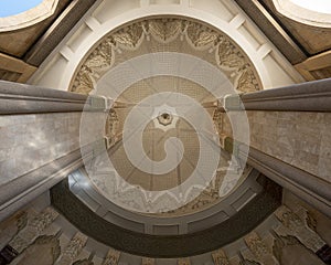 Detail of a ceiling dome in the interior of the Hassan II Mosque in Casablanca, Morocco.