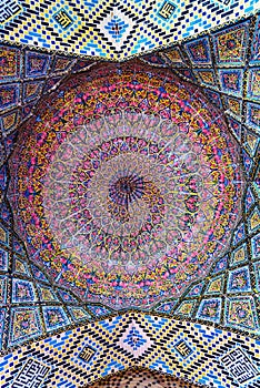 Detail of the ceiling in Nasir Ol-Molk mosque, also famous as Pink Mosque. Shiraz. Iran