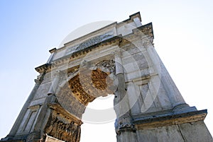 Detail of the ceiling triumphal arch of Titus. Built by the Emperor Domition. Rome, Italy