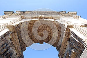 Detail of the ceiling triumphal arch of Titus. Built by the Emperor Domition. Rome, Italy