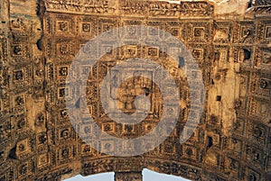 Detail of the ceiling triumphal arch of Titus. Built by the Emperor Domition. Rome, Italy