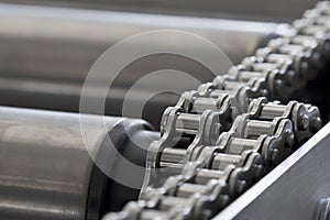 Detail of chain of roller conveyor