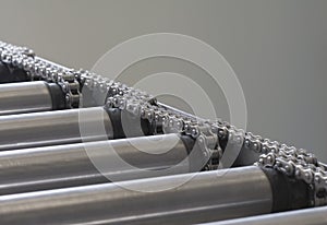 Detail of chain of roller conveyor - Shallow DOF