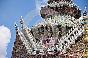 Detail of mosaic tilework of Grand Palace chedi rooftop, Bangkok photo