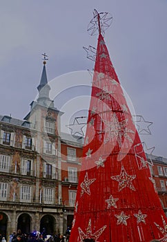 Detail of Christmas and its colors, in the Plaza Mayor of Madrid,